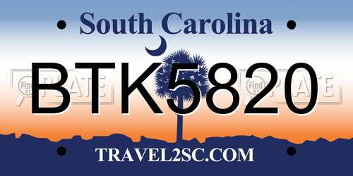 BTK5820 South Carolina License Plate