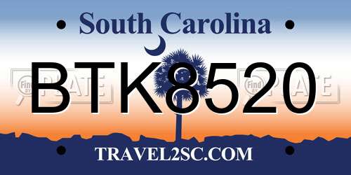 BTK8520 South Carolina License Plate