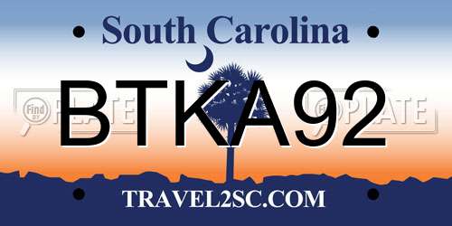 BTKA92 South Carolina License Plate