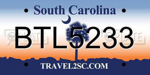 BTL5233 South Carolina License Plate