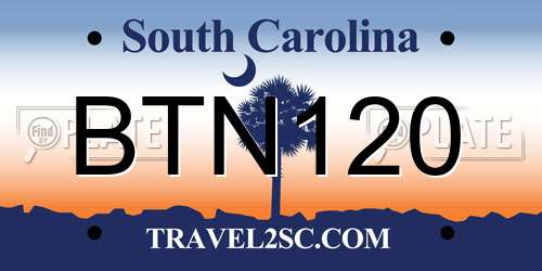 BTN120 South Carolina License Plate