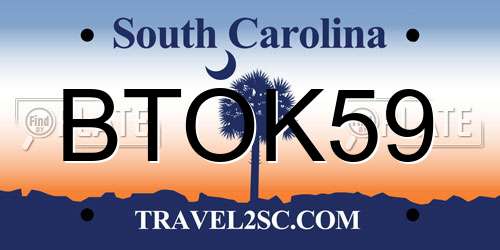 BTOK59 South Carolina License Plate