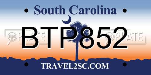 BTP852 South Carolina License Plate
