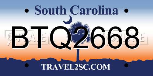 BTQ2668 South Carolina License Plate
