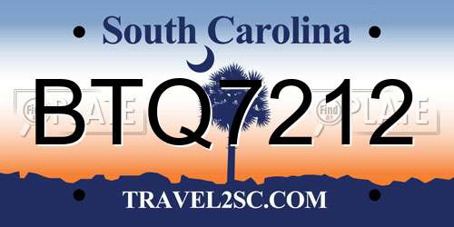 BTQ7212 South Carolina License Plate