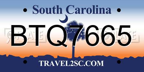 BTQ7665 South Carolina License Plate