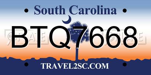 BTQ7668 South Carolina License Plate