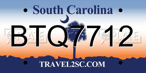 BTQ7712 South Carolina License Plate