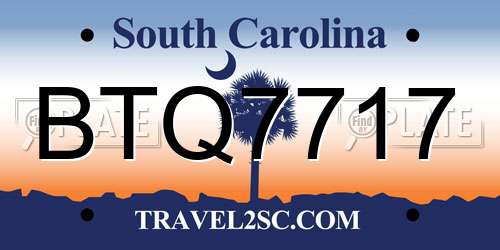 BTQ7717 South Carolina License Plate