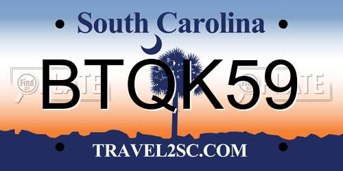 BTQK59 South Carolina License Plate