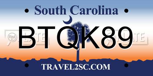 BTQK89 South Carolina License Plate