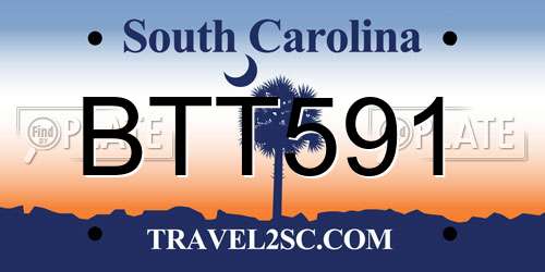BTT591 South Carolina License Plate