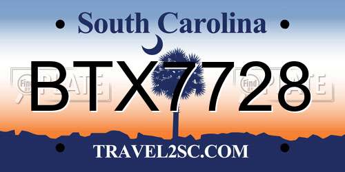 BTX7728 South Carolina License Plate