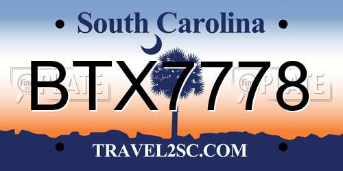 BTX7778 South Carolina License Plate
