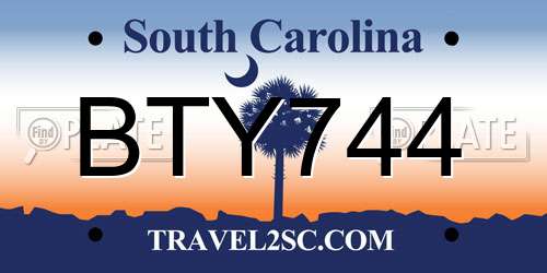 BTY744 South Carolina License Plate