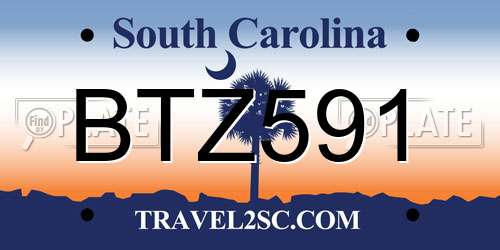 BTZ591 South Carolina License Plate