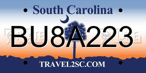 BU8A223 South Carolina License Plate