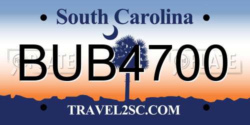 BUB4700 South Carolina License Plate