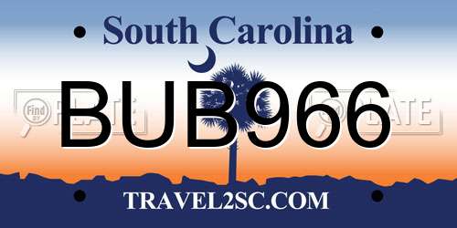 BUB966 South Carolina License Plate