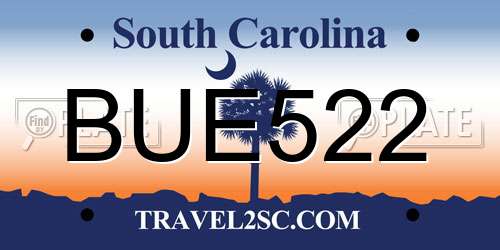 BUE522 South Carolina License Plate