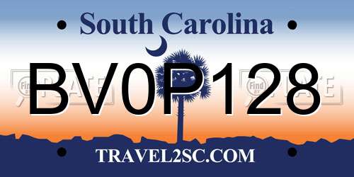 BV0P128 South Carolina License Plate