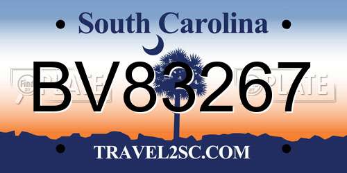 BV83267 South Carolina License Plate