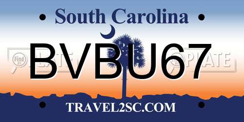 BVBU67 South Carolina License Plate