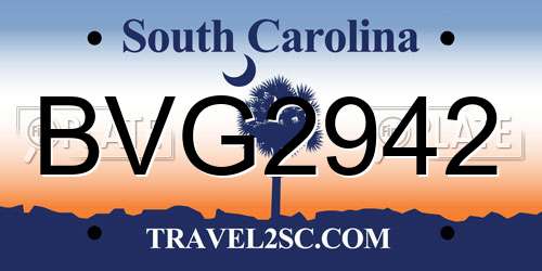 BVG2942 South Carolina License Plate