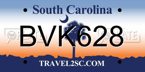 BVK628 South Carolina License Plate