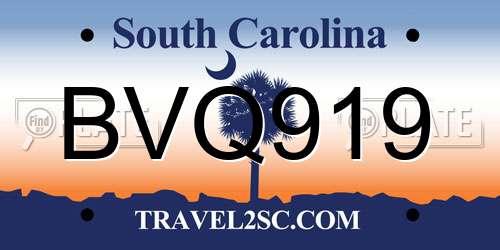 BVQ919 South Carolina License Plate