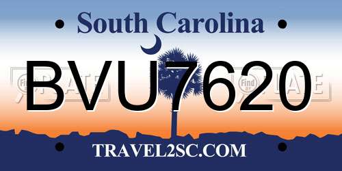 BVU7620 South Carolina License Plate