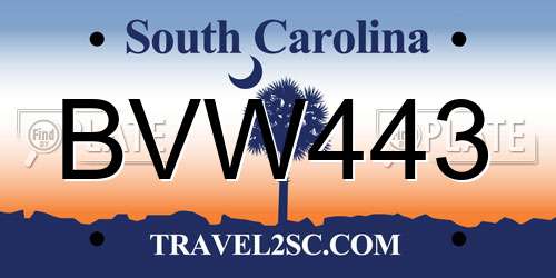 BVW443 South Carolina License Plate