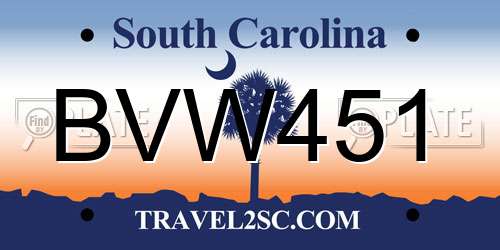BVW451 South Carolina License Plate