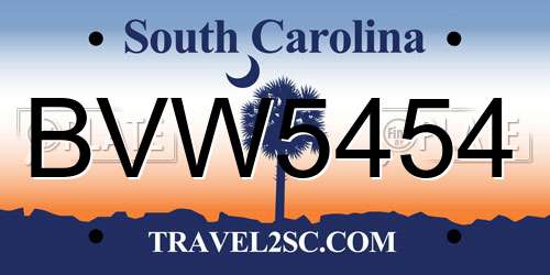 BVW5454 South Carolina License Plate