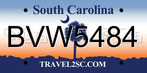 BVW5484 South Carolina License Plate