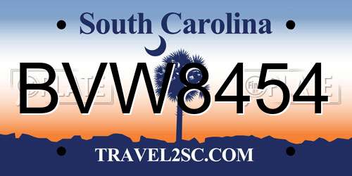 BVW8454 South Carolina License Plate