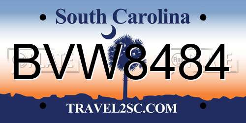 BVW8484 South Carolina License Plate