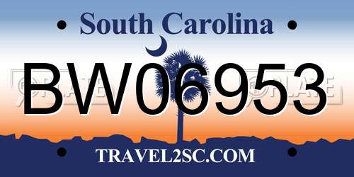 BW06953 South Carolina License Plate