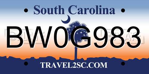 BW0G983 South Carolina License Plate