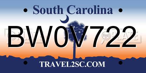 BW0V722 South Carolina License Plate
