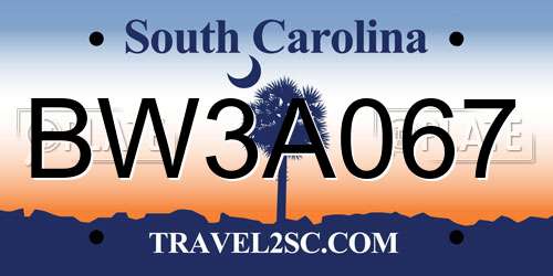 BW3A067 South Carolina License Plate