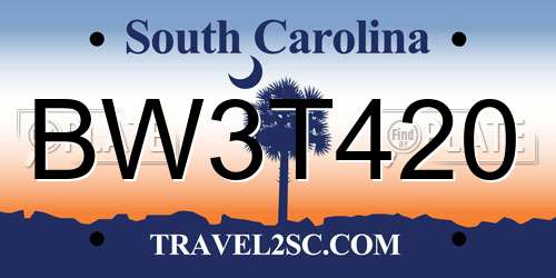 BW3T420 South Carolina License Plate