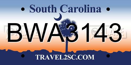BWA3143 South Carolina License Plate