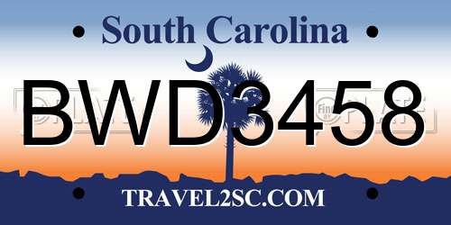 BWD3458 South Carolina License Plate