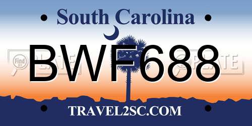 BWF688 South Carolina License Plate