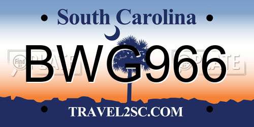 BWG966 South Carolina License Plate