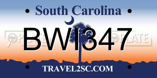 BWI347 South Carolina License Plate