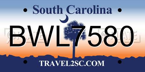 BWL7580 South Carolina License Plate