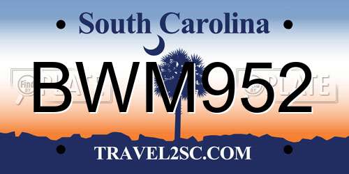BWM952 South Carolina License Plate