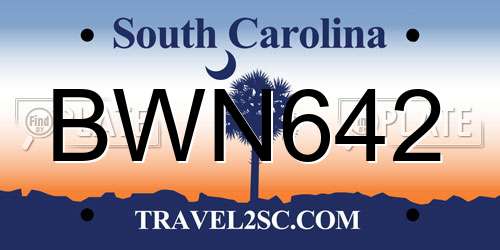 BWN642 South Carolina License Plate